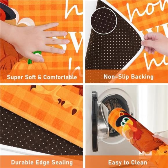 2 Kitchen Rugs, Floor Mats, Thanksgiving Halloween Turkey Decor - Picture 3 of 6